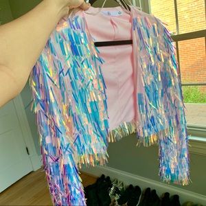 Missguided Fringe sequin sparkle crop jacket XS/S